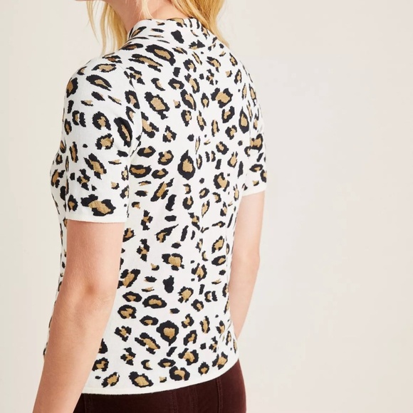 $118 NWT Anthropologie Field Flowers Naomi Mock Neck Sweater Tee Leopard MEDIUM - Picture 3 of 6